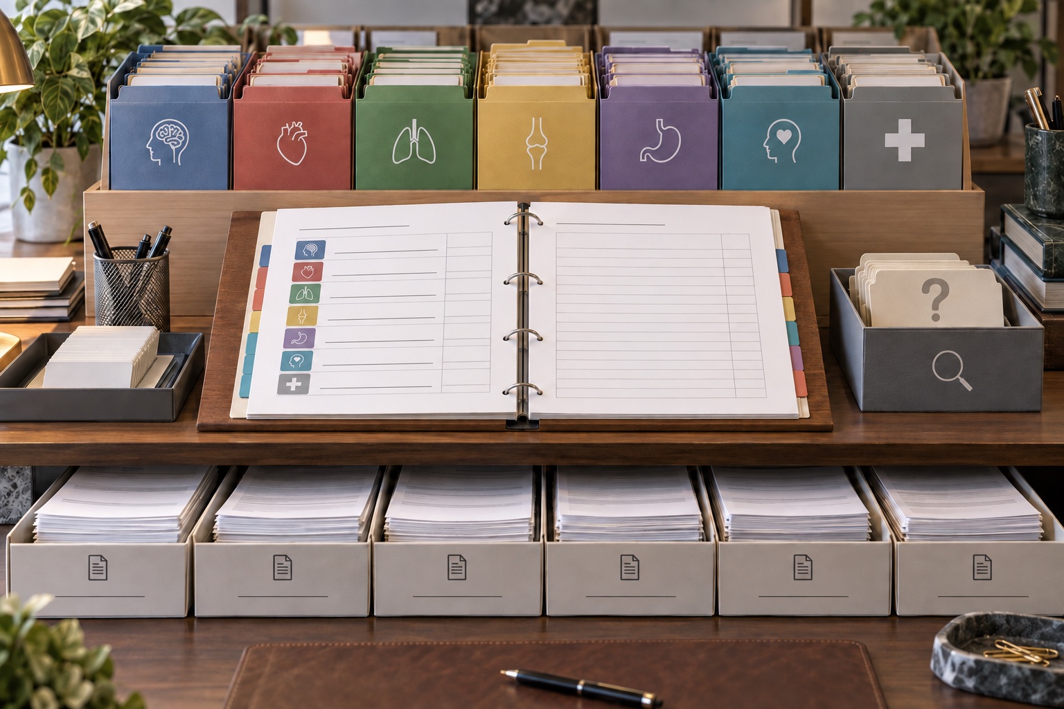Medical records organized into source-preserved files, a condition index, page references, and a separate gap log.