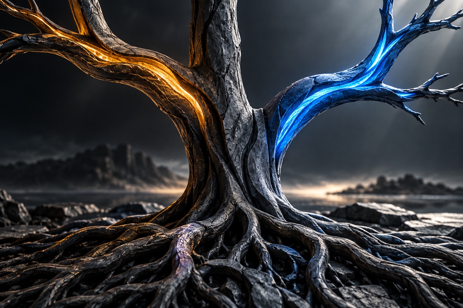 A new blue branch diverging from an existing amber branch
